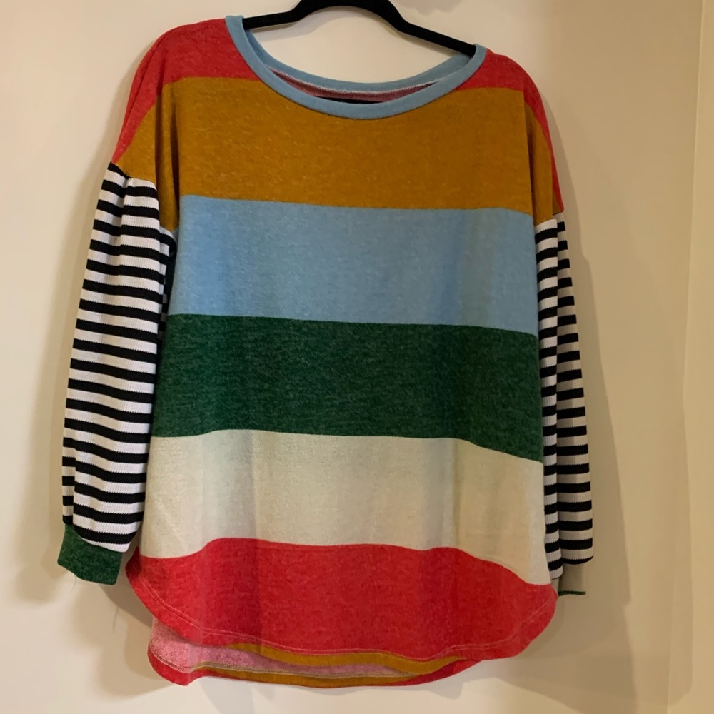 Multi color strip sweater. Large